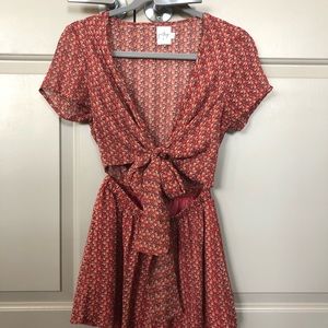 Red Floral Tie Up Romper